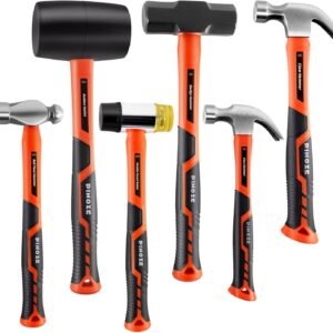 Pinoze 6-Piece Hammer Mallet Set with Fiberglass Handle Forge Steel Head