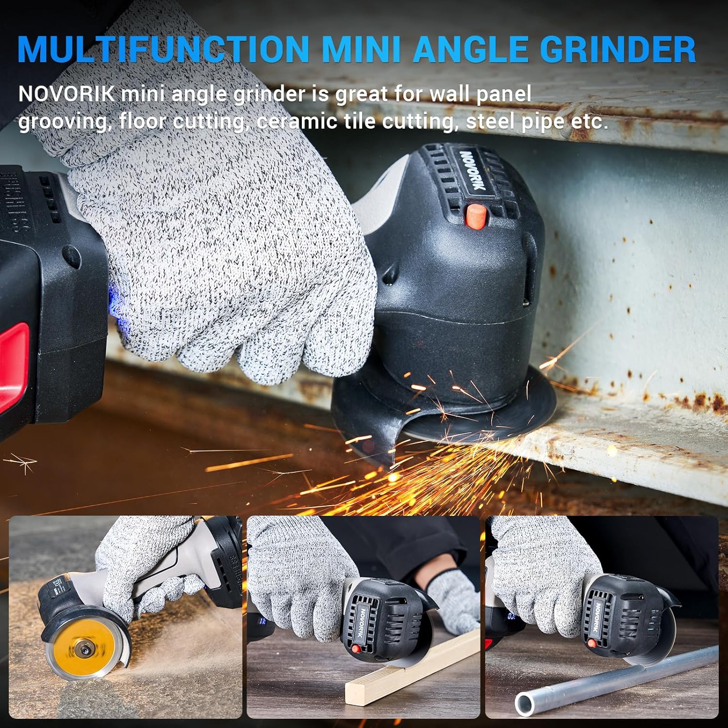 Novorik Cordless Mini Angle Grinder Brushed with 2pcs 16.8V 2000mAh Battery - Image 3