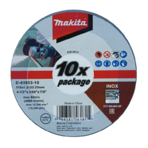 Makita D-65953-10 10 Piece 115mm (4-1/2″) x 1.2mm INOX Stainless Steel Thin Cut-Off Wheel